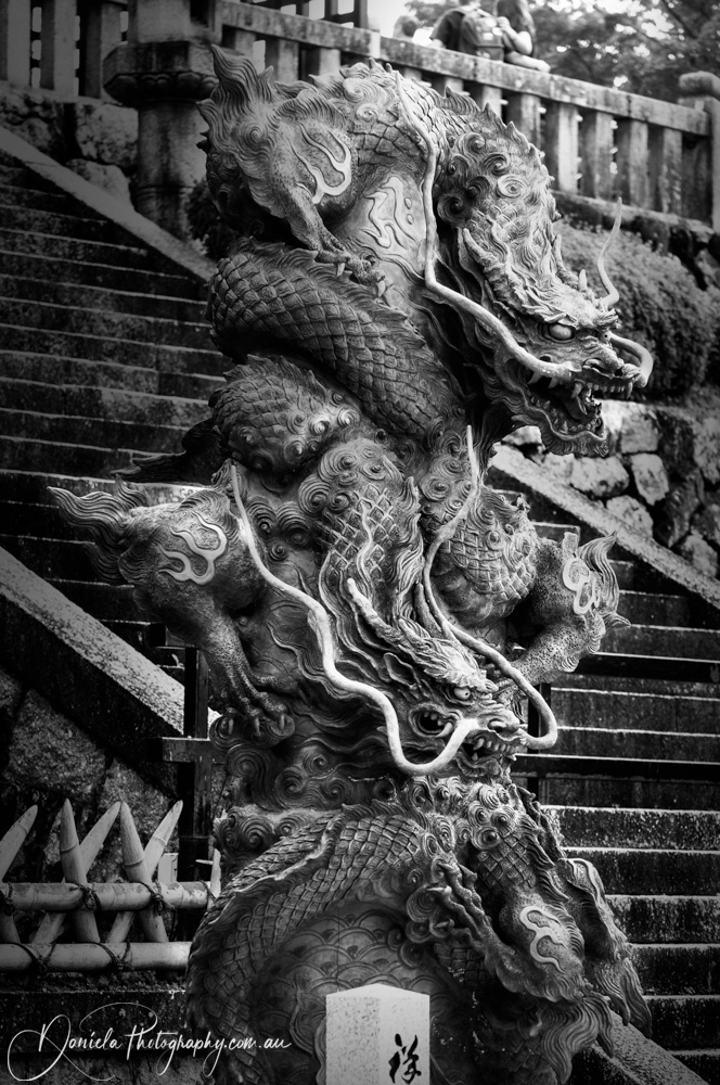 Traditional Dragon Sculpture in BW at Kiyomizu dera in Kyoto, Japan